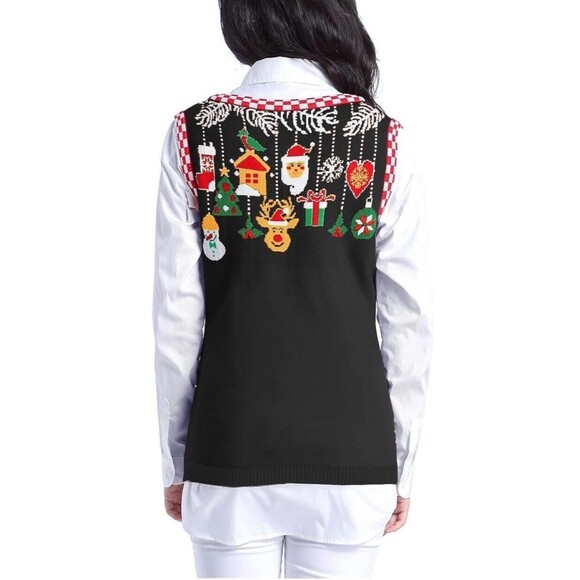 v28 Ugly Reindeer Funny Merry Christmas Knit Sweaters Vest Unisex Size XL - Picture 4 of 13